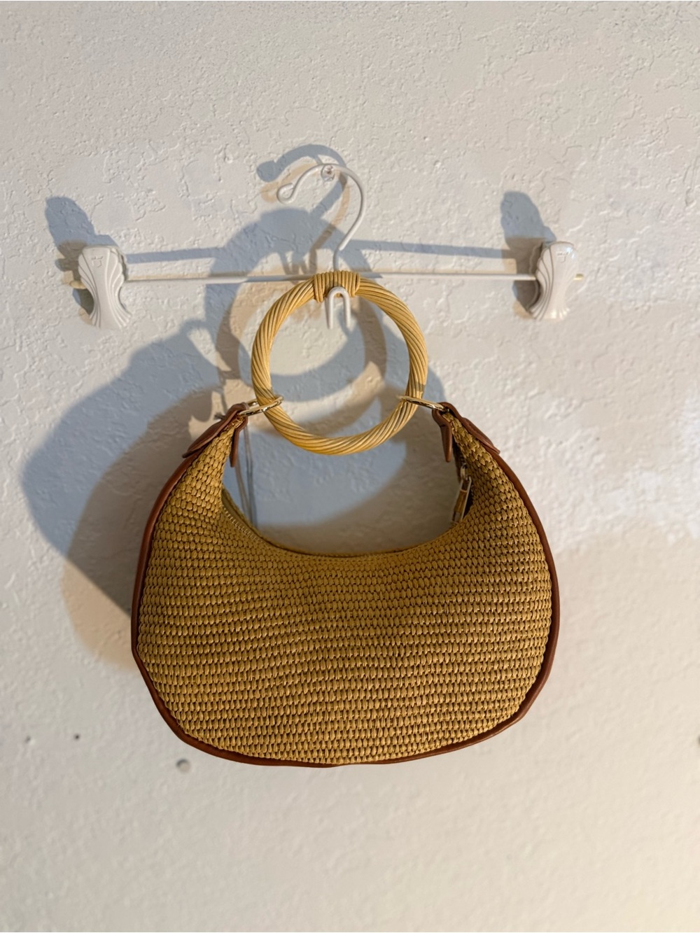 NWT | A New Day - Woven Crescent Bag | Tan with Brown Trim | OS